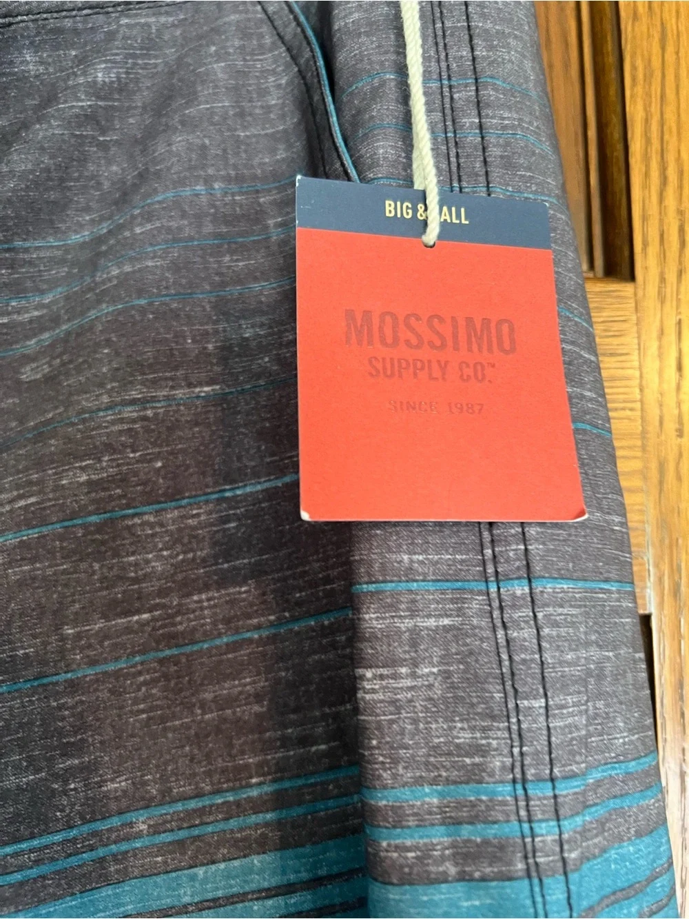 Mossimo Supply Co Men’s 48 Striped Board Shorts Swim Trunks Teal Gray NWT